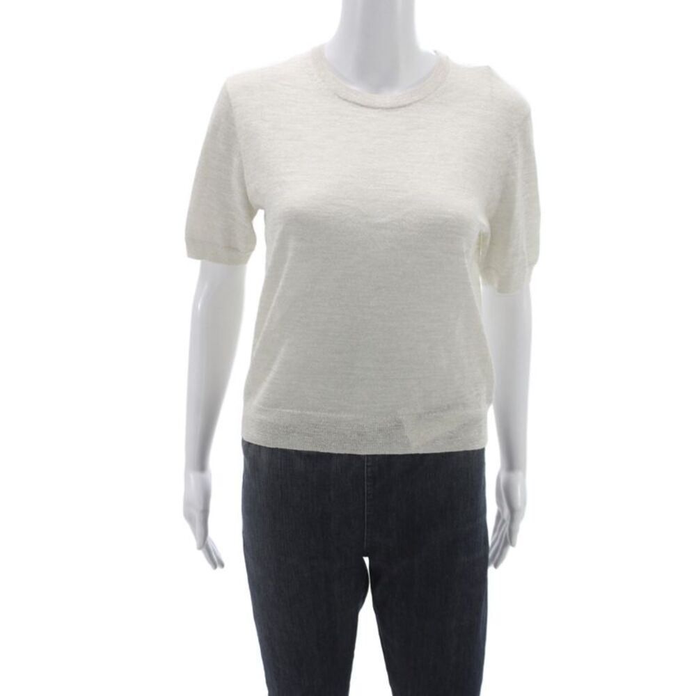 Unsubscribed Womens Ivory Pullover Sweater Crew Neck Short Sleeve Size XS